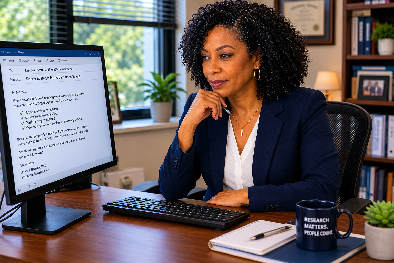 Dr. Brown sends Marcus an email about starting recruitment